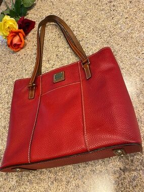 Dooney & Bourke Pebble Grain Leather Red Tote Shoulder Bag Purse Small Lexington